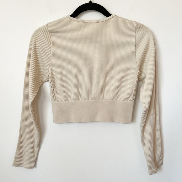 OFFLINE Aerie Seamless Cable Square Neck T-Shirt Stretch Womens Medium Soft Oat - Picture 7 of 13